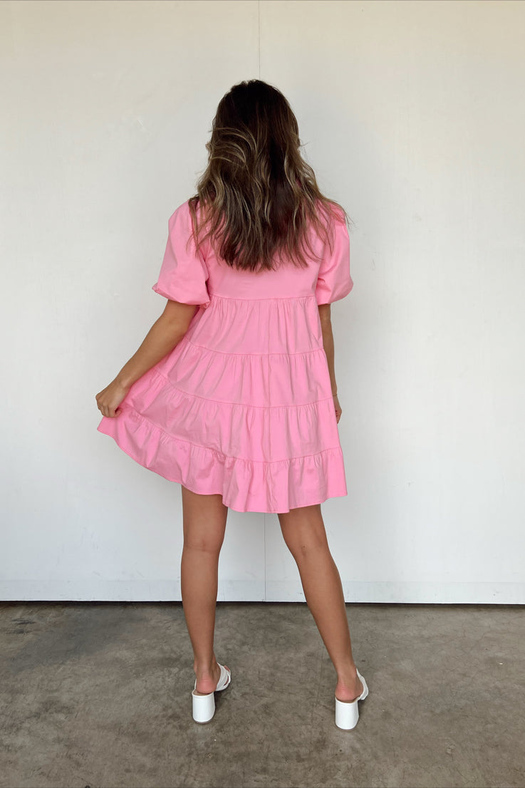 pink tiered babydoll dress