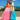 pink and blue color-block maxi dress