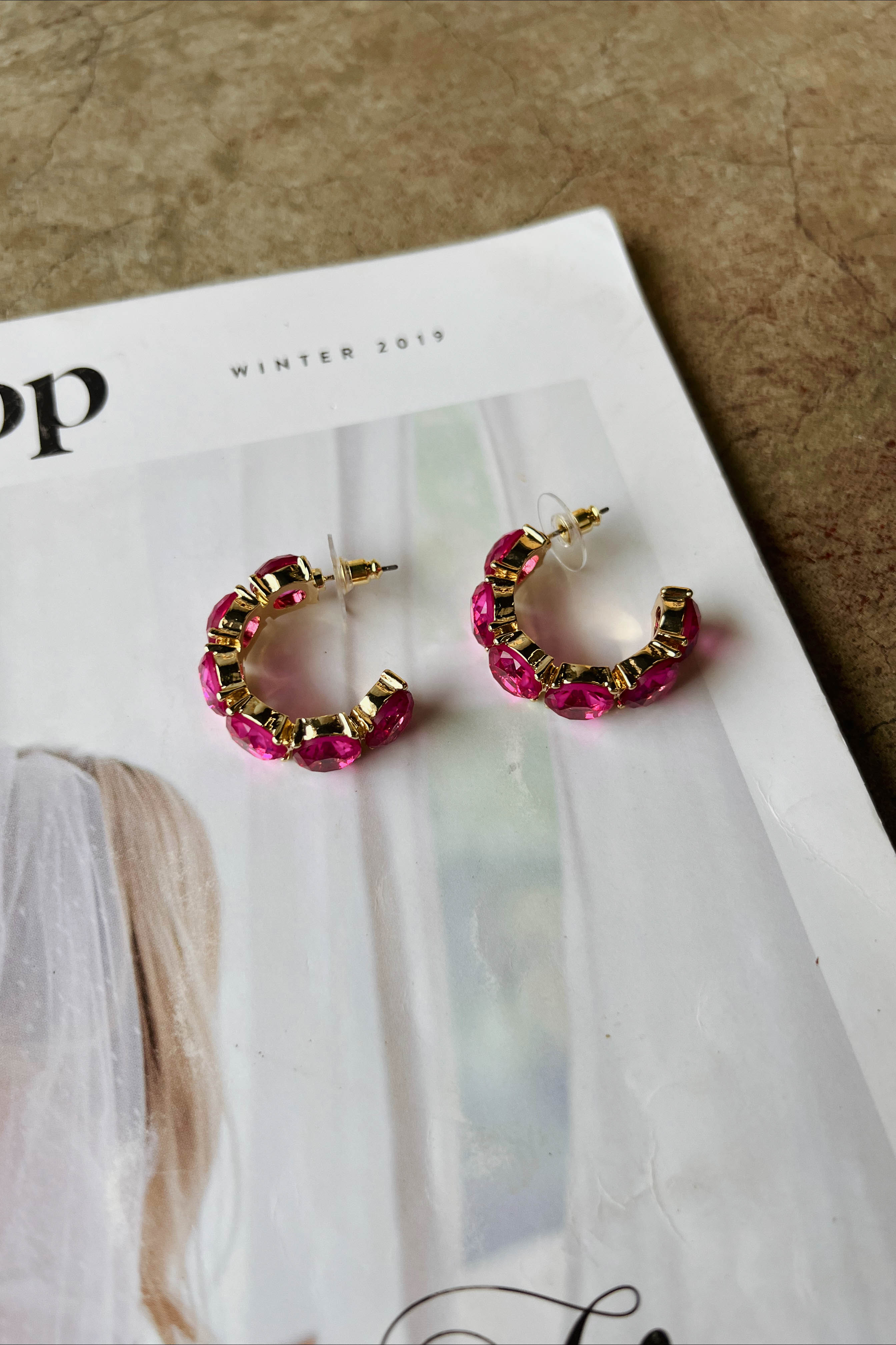 pink crystal ball earrings