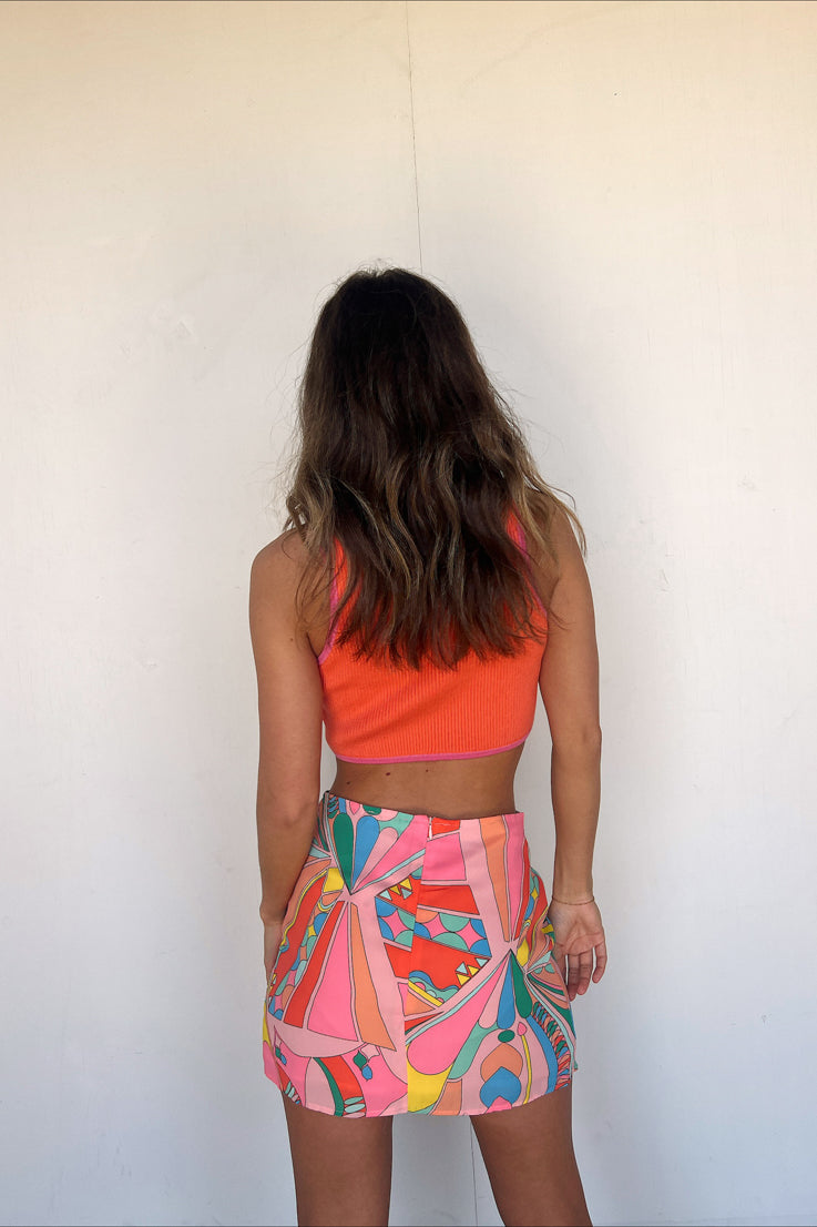 pink multi color mini skirt 