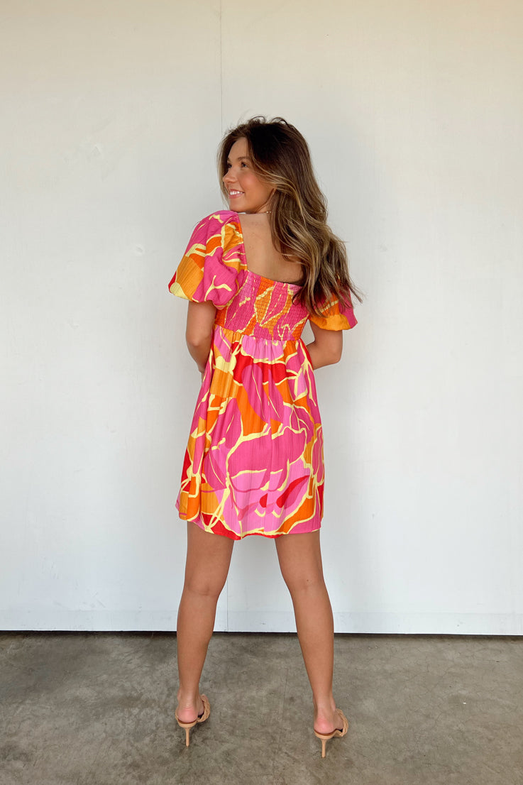 pink and orange abstract dress