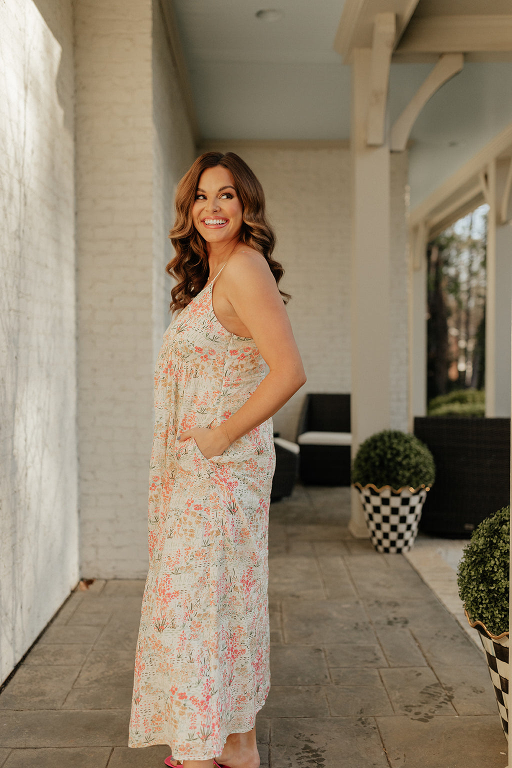 pink and orange floral maxi dress