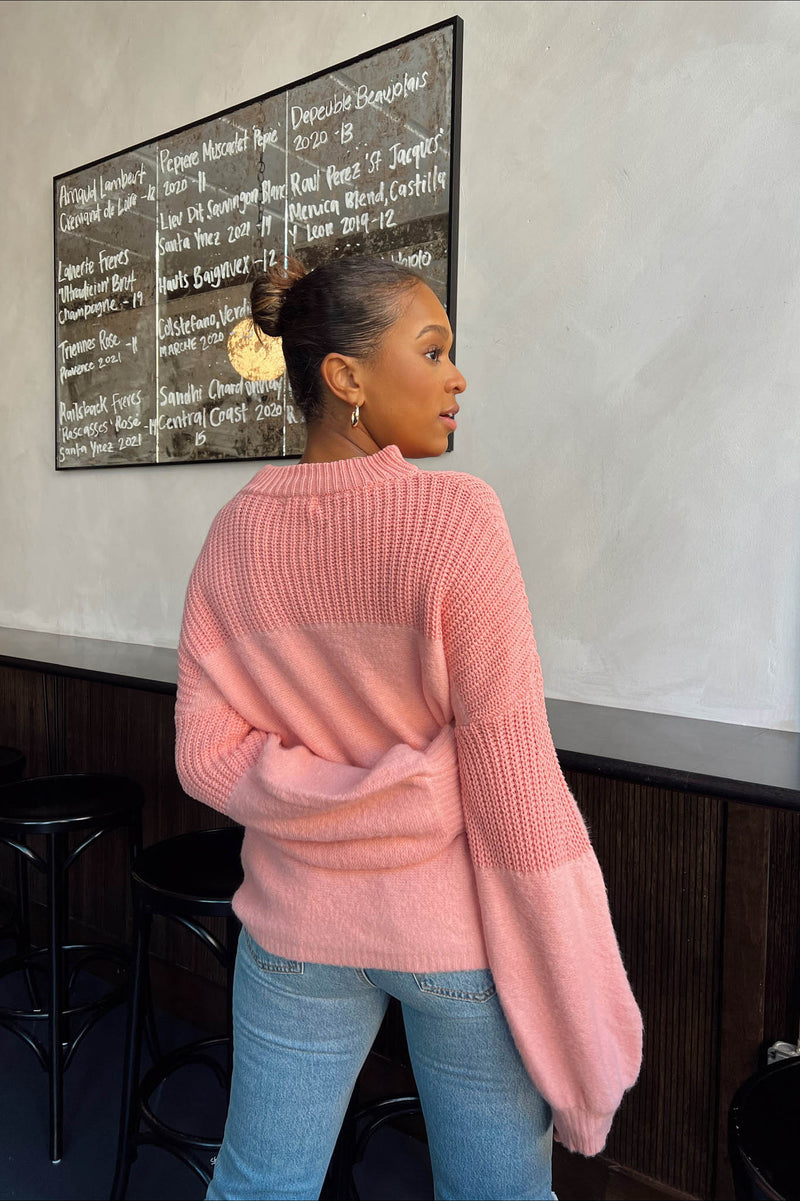 pink oversized knit sweater