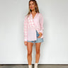 white and pink gingham button down 