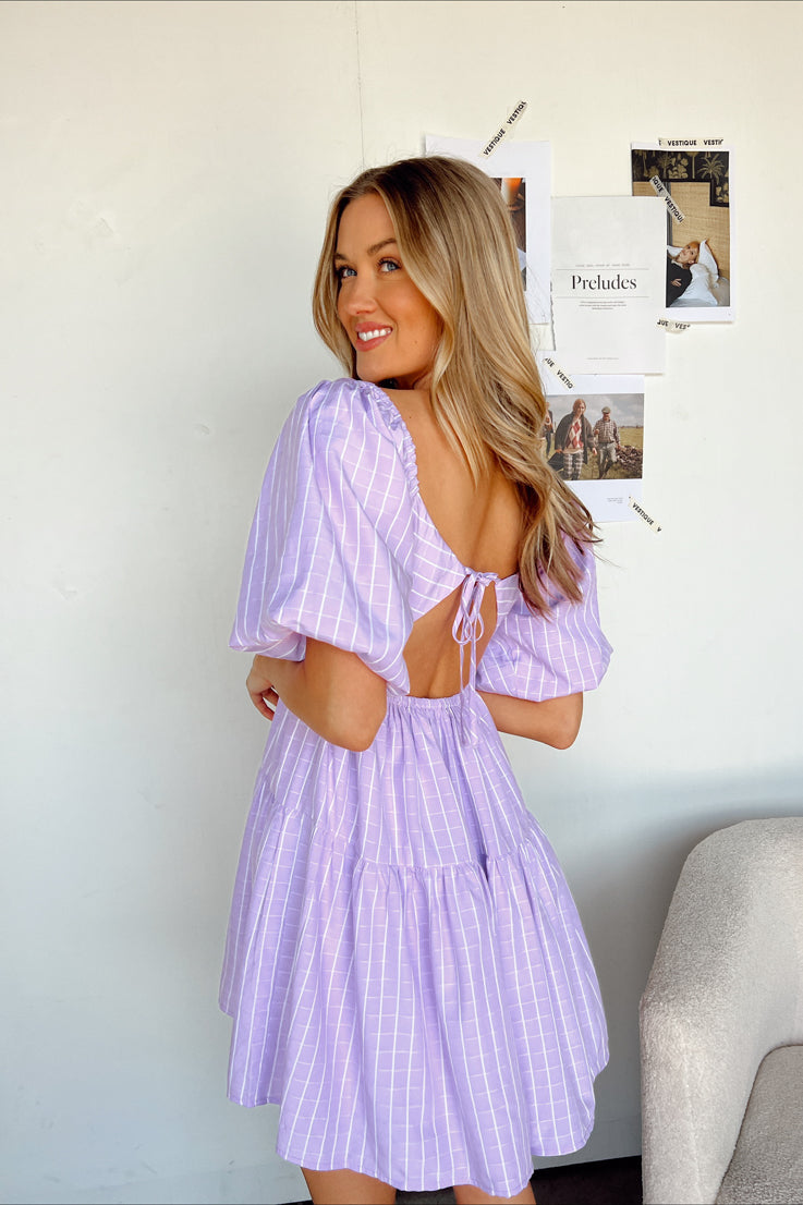 purple checkered mini dress