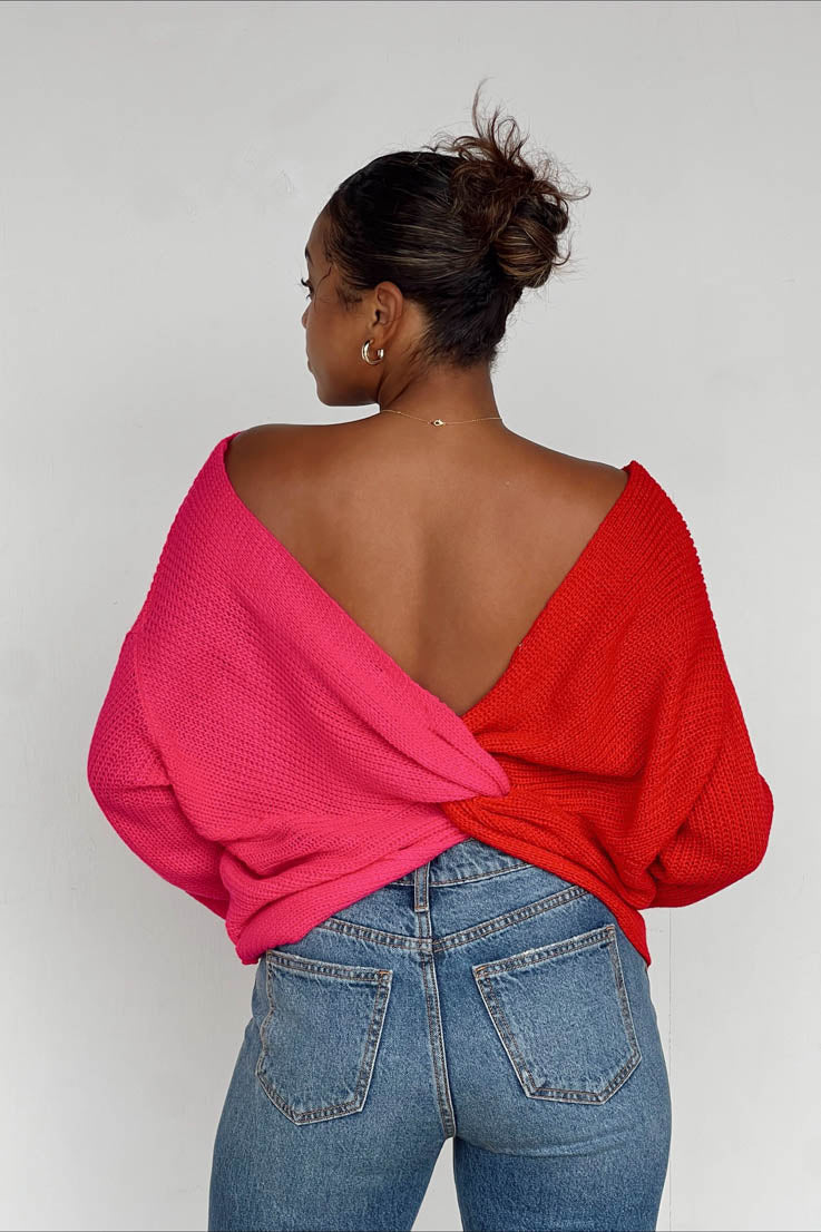 red pink knot sweater