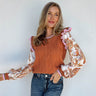 rust cable knot sweater with paisley