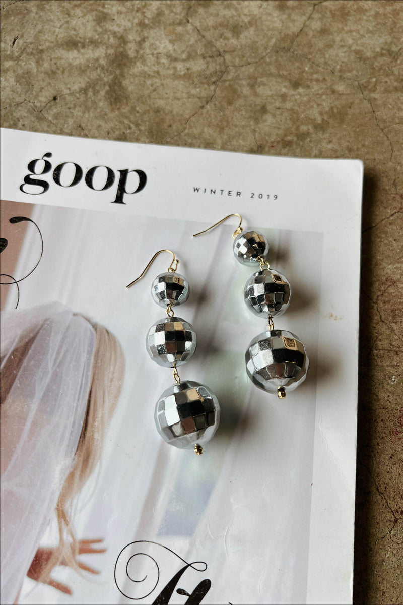 disco ball silver earrings