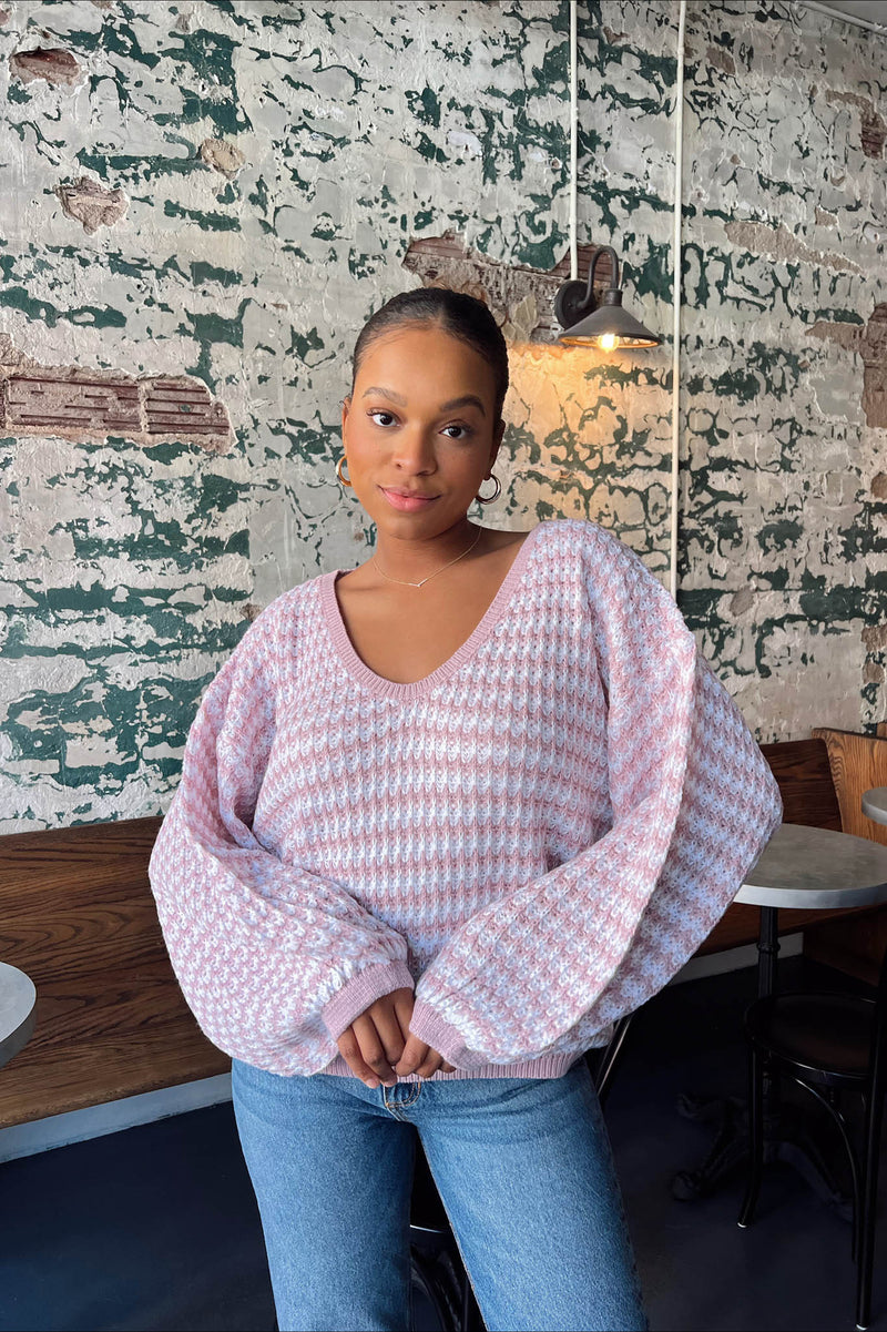 blush oversized stripe knit sweater