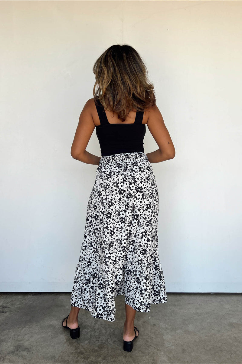 white black floral maxi skirt