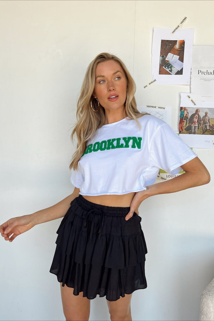 white brooklyn green crop t-shirt