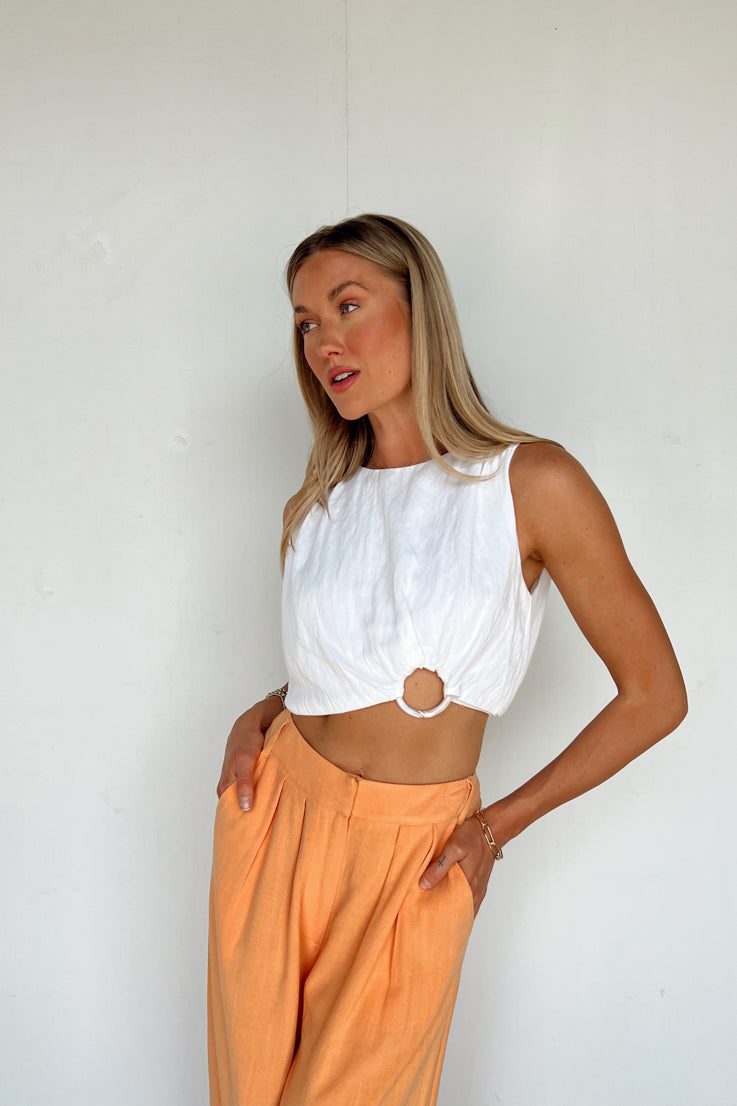 white crop top with ring detail