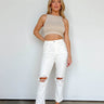 white distressed ankle length jeans