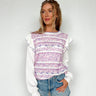 ivory and purple sweater with ruffle 