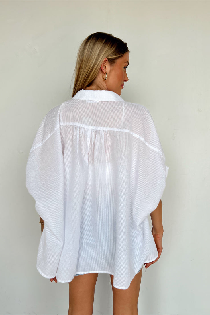 white short sleeve sheer button up