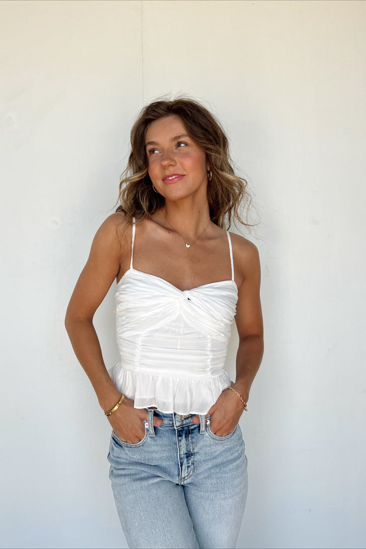 white knot front tank top 